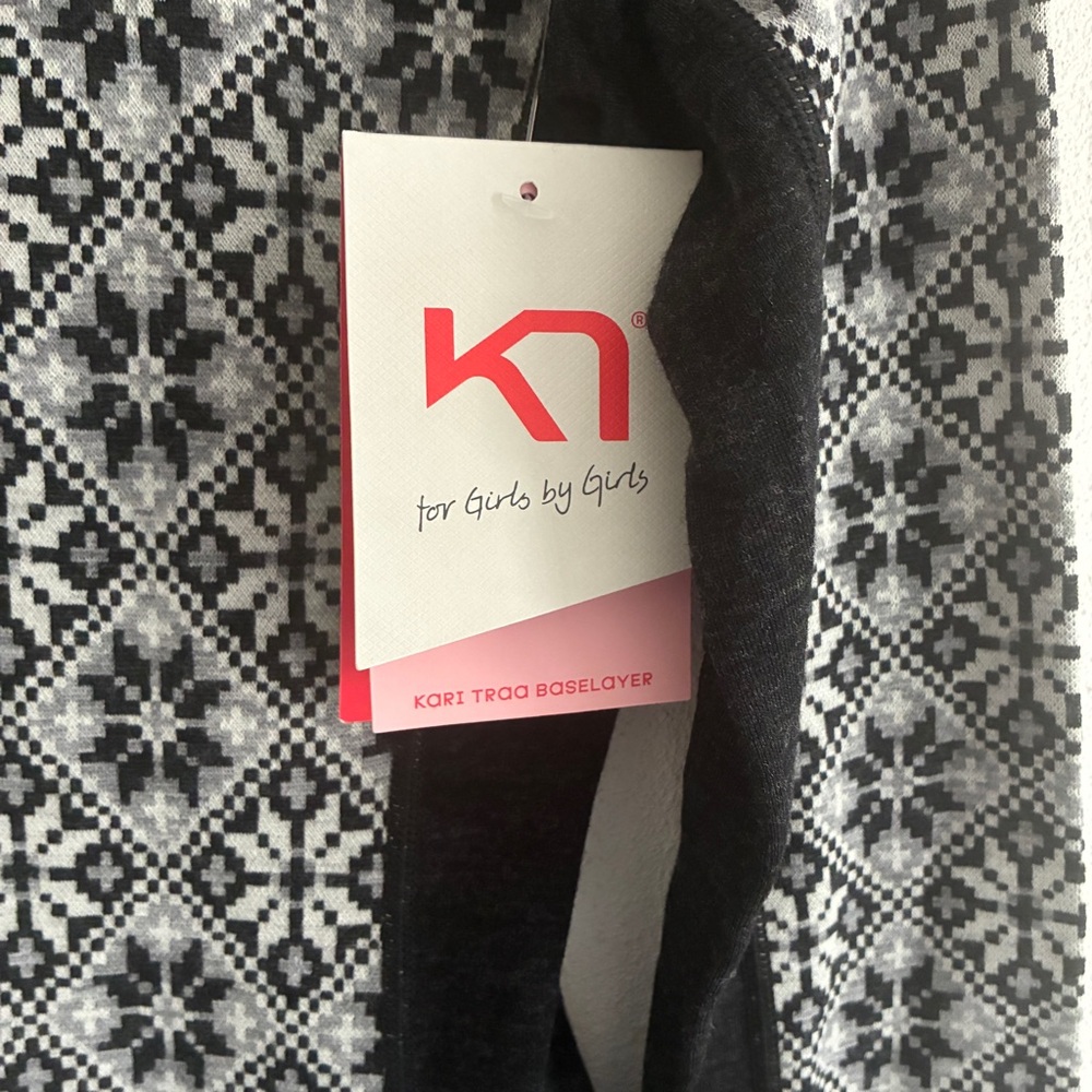 Kari Traa 100% Wool Base Layer Henley Top M Nordic Print Black Gray NWT - Picture 5 of 11